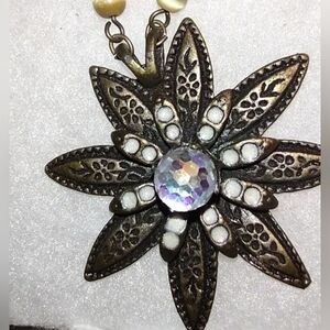 Bronze Petal Flower Pendant & Crystal Ball Center